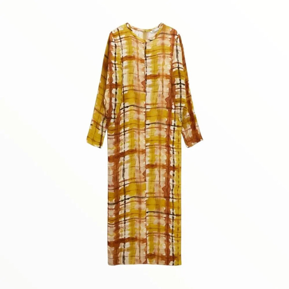 ZARA | Mustard | PRINTED MIDI DRESS - Picture 2 of 15